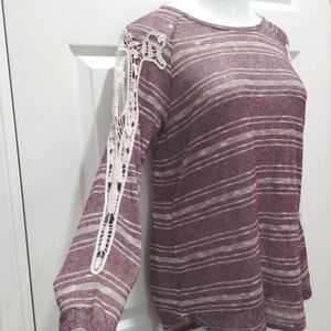 Maison Coupe lightweight knit striped tunic with longsleeve crochet lace size XL